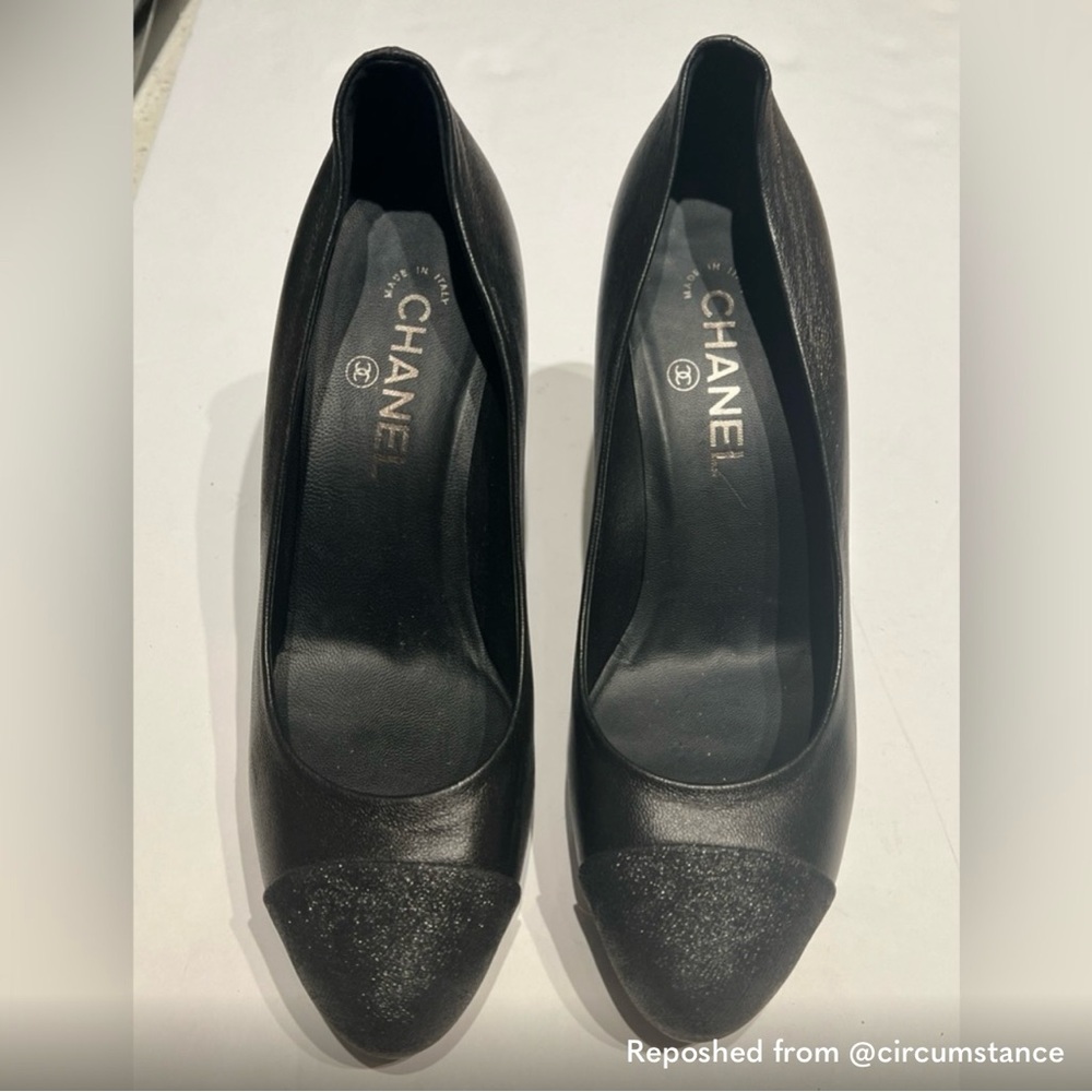 Chanel black platform CC heels